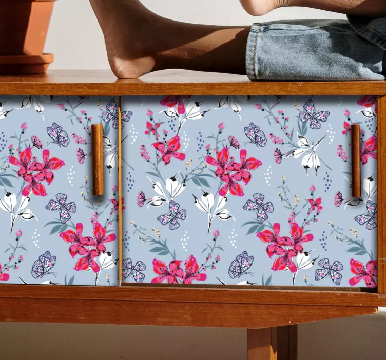 Αυτοκόλλητα τοίχου ζώα της ζούγκλας με λουλουδάτα πεταλούδες - TenStickers