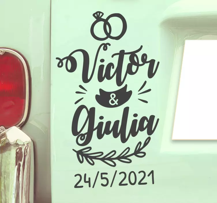 αυτοκόλλητο αυτοκινήτου γάμου όνομα και ημερομηνία αυτοκινήτου - TenStickers