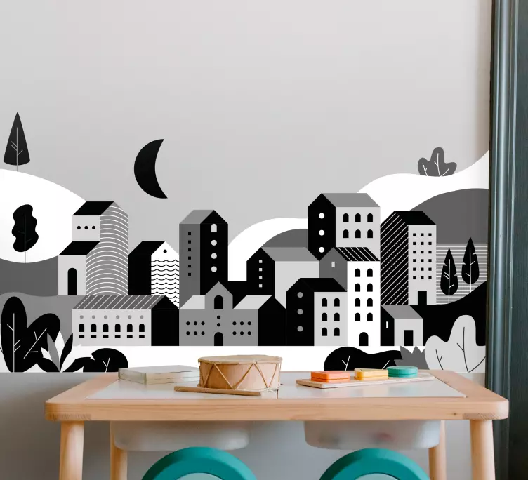 λευκό και μαύρο πόλη εικονογράφηση - TenStickers