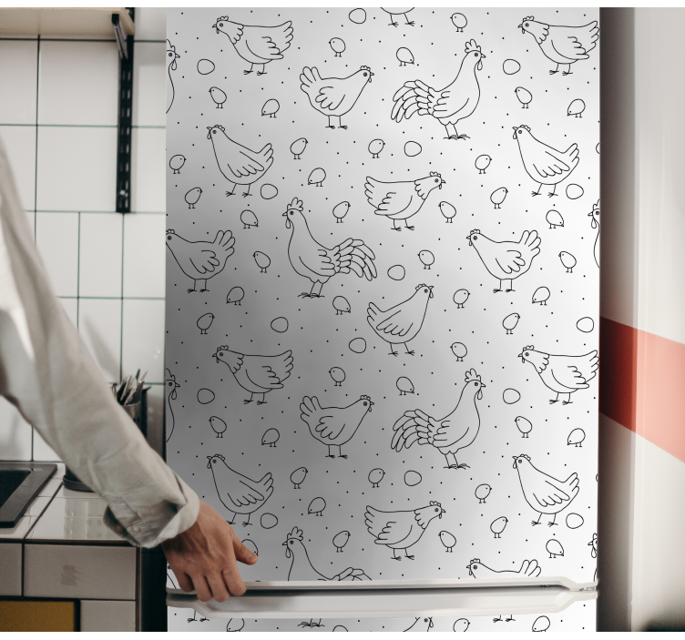 αυτοκόλλητο ψυγείο λευκό και μαύρο κόκορα - TenStickers