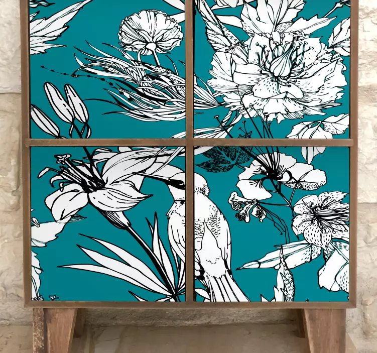 αυτοκόλλητο με λευκά μοτίβα επίπλων με άγρια πουλιά - TenStickers