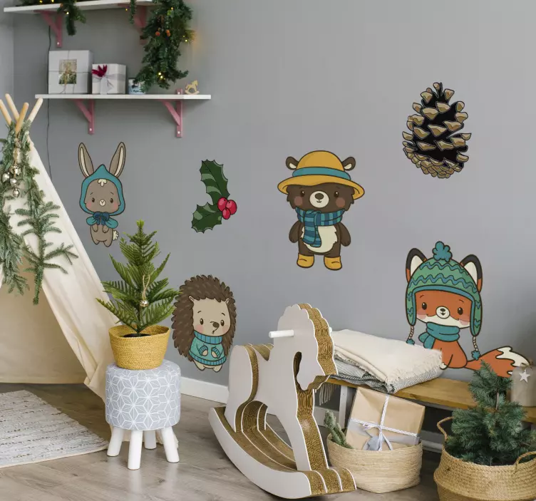 χειμωνιάτικα λουλούδια και ζώα άγρια ζώα - TenStickers