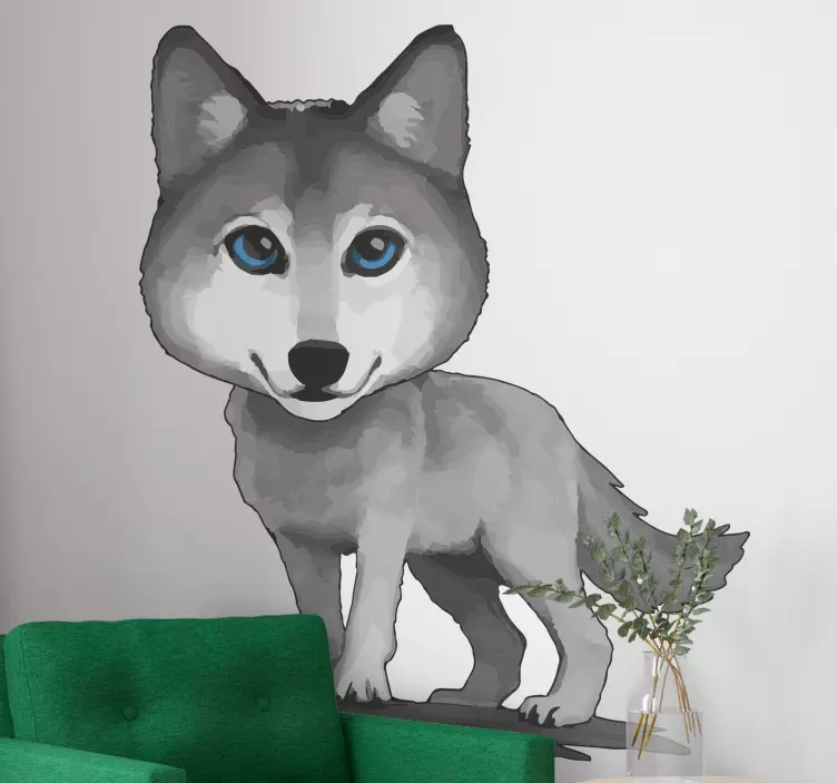 λύκος που σχεδιάζει μπλε μάτια, κοιτάζοντας το ζώο - TenStickers