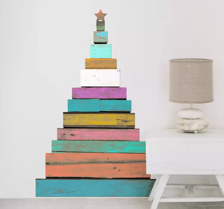 αυτοκόλλητο από χριστουγεννιάτικο δέντρο από ξύλο εφέ - TenStickers