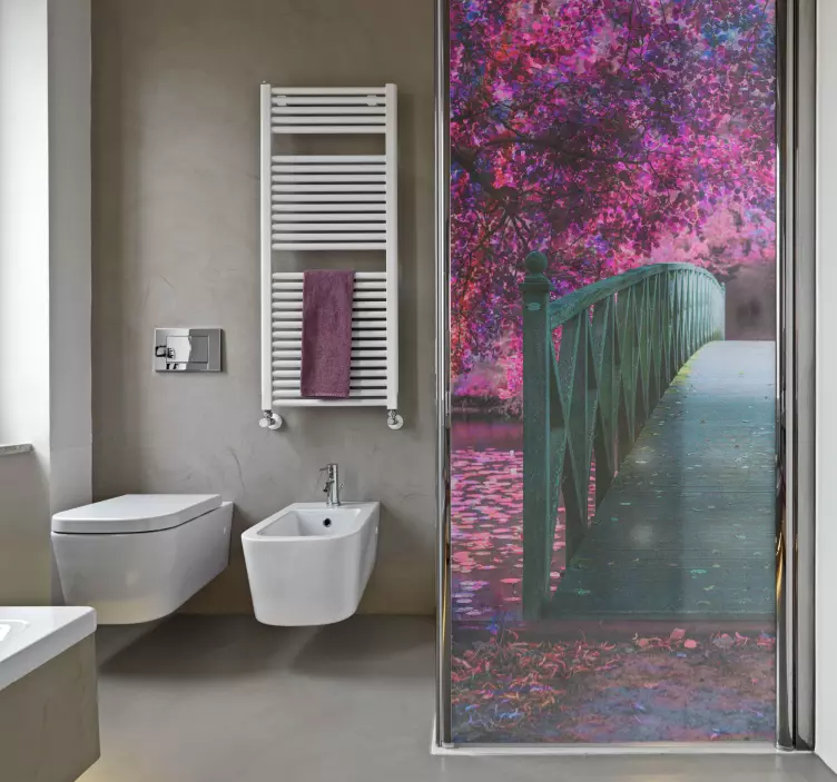 Αυτοκόλλητο ντους ξύλινη γέφυρα τοπίο - TenStickers