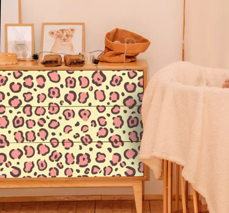 κίτρινο και ροζ αυτοκόλλητο επίπλων από δέρμα λεοπάρδαλης - TenStickers