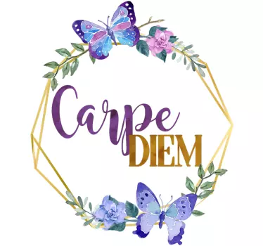 αυτοκόλλητο κειμένου carpe diem με λουλούδια - TenStickers