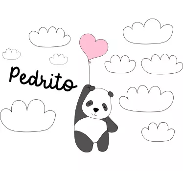 αυτοκόλλητο με ιπτάμενα panda με σύννεφα και όνομα μωρό - TenStickers
