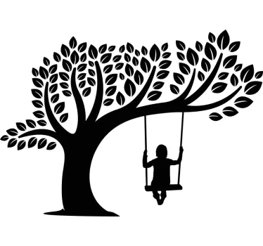 θυελλώδες δέντρο με κορίτσι σε ταλάντευση τοίχου - TenStickers