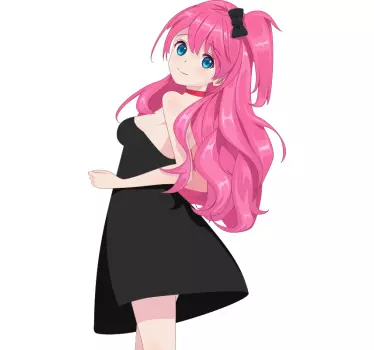 κορίτσι anime σε κομψό μαύρο φόρεμα γελοιογραφία τοίχο - TenStickers
