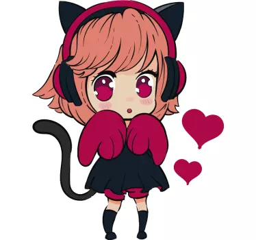 κορίτσι anime στο καπέλο γάτας γελοιογραφία wall decal - TenStickers