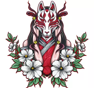 θηλυκό anime σε μια τέχνη τοίχου απεικόνισης μάσκας - TenStickers