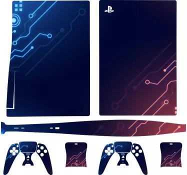 κυκλώματα μπλε και κόκκινο ντεγκραντέ playstation 5 decal - TenStickers