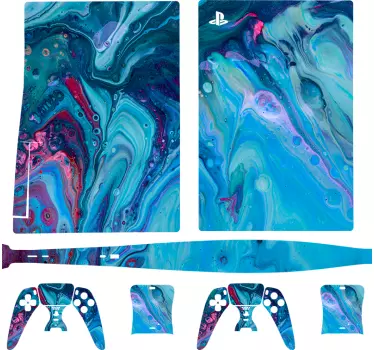 Teal κύματα λαδομπογιά playstation 5 decal - TenStickers