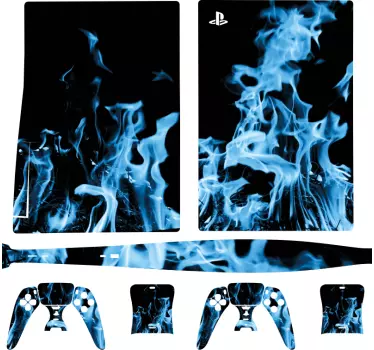 μπλε φωτιά φλόγες σε μαύρο playstation 5 decal - TenStickers