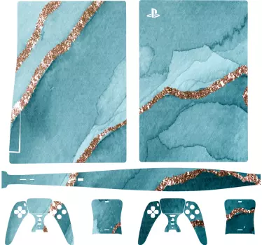 κυανό και χρυσό μάρμαρο εμφάνιση playstation 5 decal - TenStickers