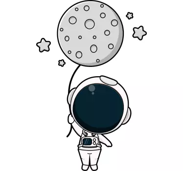 χαριτωμένη αστροναύτης και φεγγάρι μπαλόνι εικονογράφηση τοίχου - TenStickers