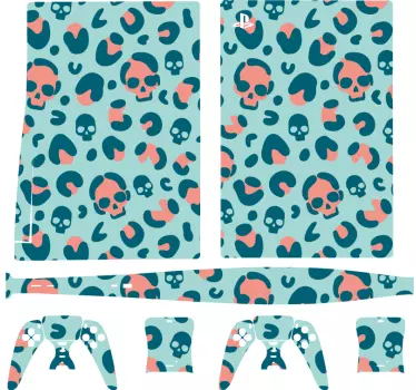 μπλε και ροζ κρανίο λεοπάρ μοτίβο playstation 5 αυτοκόλλητα - TenStickers