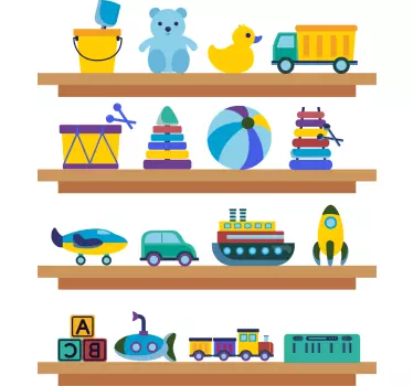 αυτοκόλλητο τοίχου παιδικά παιχνίδια εικονογράφηση στα ράφια παιδ - TenStickers