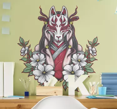 θηλυκό anime σε μια τέχνη τοίχου απεικόνισης μάσκας - TenStickers