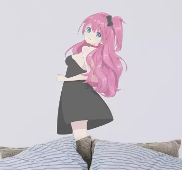 κορίτσι anime σε κομψό μαύρο φόρεμα γελοιογραφία τοίχο - TenStickers