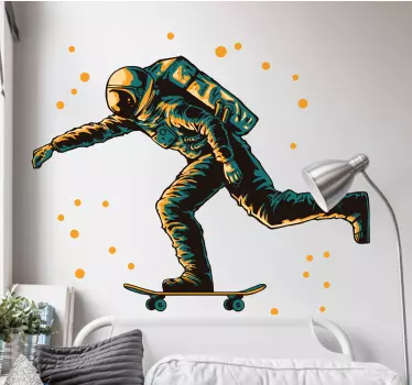 αυτοκόλλητο κρεβατοκάμαρα αστροναύτη με skateboarding - TenStickers