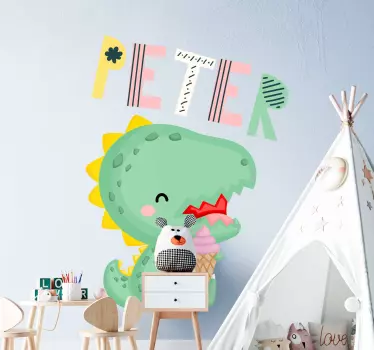 Baby dino με όνομα decal wall dragon - TenStickers
