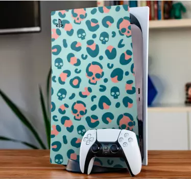 μπλε και ροζ κρανίο λεοπάρ μοτίβο playstation 5 αυτοκόλλητα - TenStickers