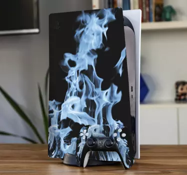μπλε φωτιά φλόγες σε μαύρο playstation 5 decal - TenStickers