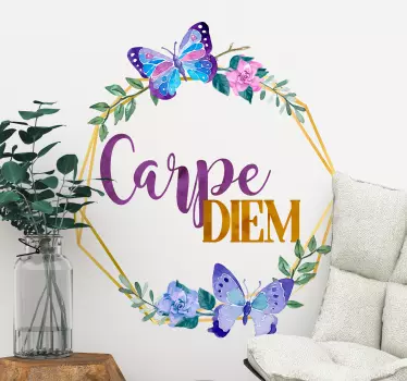 αυτοκόλλητο κειμένου carpe diem με λουλούδια - TenStickers