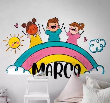παιδιά που παίζουν σε ουράνιο τόξο εικόνα wall art decal - TenStickers