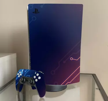 κυκλώματα μπλε και κόκκινο ντεγκραντέ playstation 5 decal - TenStickers