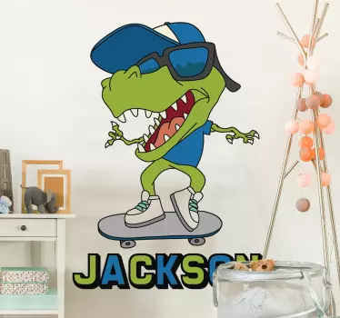 Dino skate με ονομασία διακόσμηση τοίχου - TenStickers