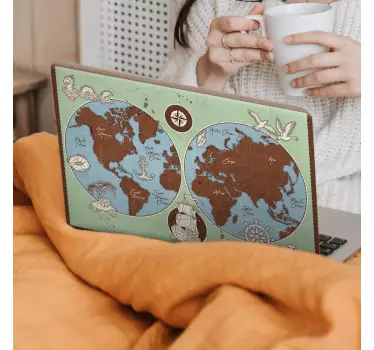 αυτοκόλλητο laptop επίπεδη σχεδίαση vintage παγκόσμιο χάρτη - TenStickers