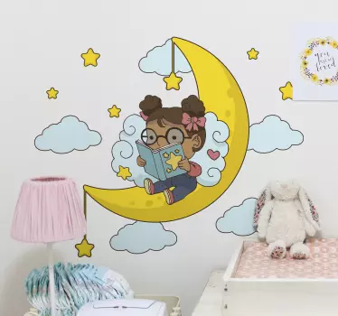 κορίτσι ανάγνωση σε φεγγάρι εικόνα wall art decal - TenStickers