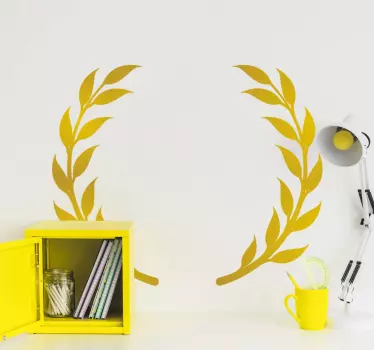 αυτοκόλλητο τοίχου χρυσό κυκλικό στεφάνι ελιάς - TenStickers