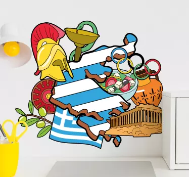 αυτοκόλλητο της Ελλάδας χάρτη κινουμένων σχεδίων - TenStickers