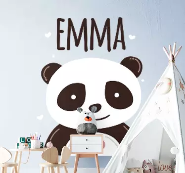 αυτοκόλλητο ευτυχισμένο panda με όνομα μωρό - TenStickers