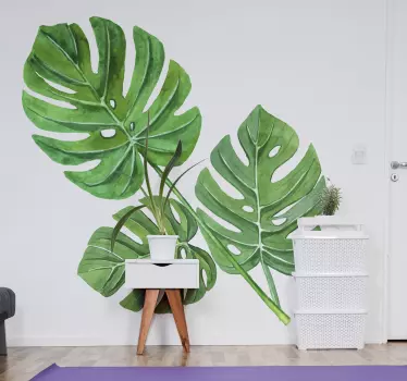 Monstera ακουαρέλα φύλλα φυτό τοίχου decal - TenStickers