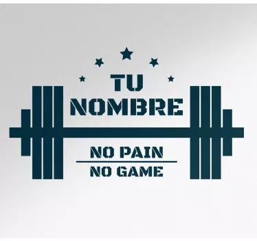 No pain no game customize γυμναστήριο όνομα τοίχου διακόσμηση - TenStickers