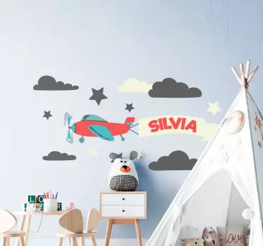 αεροπλάνα με όνομα και αστέρια εικόνα wall art decal - TenStickers