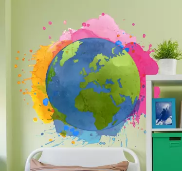 πλανήτη γη ακουαρέλα splash χάρτη τοίχο decal - TenStickers
