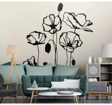 λουλούδια παπαρούνας stencil στυλ λουλουδιών wall decal - TenStickers
