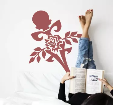 τριαντάφυλλο κρανίο σπαθί λουλούδι τοίχου decal - TenStickers