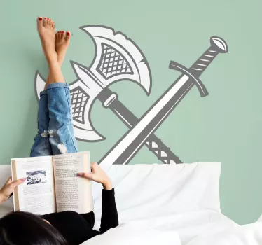 ξίφος και τσεκούρι αντικείμενο τοίχου decal - TenStickers