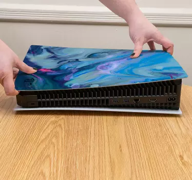 Teal κύματα λαδομπογιά playstation 5 decal - TenStickers
