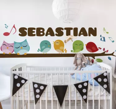 δέντρο με πουλιά και όνομα wall art decal - TenStickers