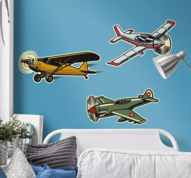 Vintage αεροσκάφη σετ αντικειμένου τοίχου decal - TenStickers