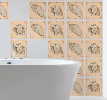 Vintage θαλασσινά κοχύλια πλακιδίων μεταφοράς - TenStickers