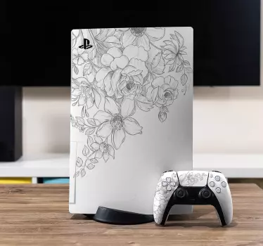 αυτοκόλλητο λευκό φόντο με λουλούδια playstation 5 - TenStickers